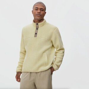 EVERLANE The ReNew Fleece Snap Mens M Pullover Pale Yellow Cabincore Cozy